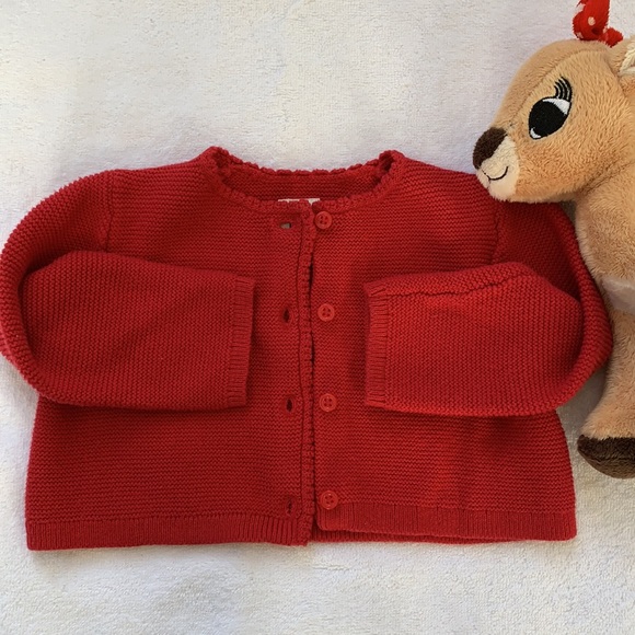 Girls, Baby Gap, Beautiful Little Red Cardigan, Nice Holiday Sweater, 3-6M - Picture 6 of 9